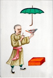 Une bo&icirc;te de petits tableaux sur papier de rize, Chine, Canton, 19&egrave;me
