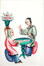 Une bo&icirc;te de petits tableaux sur papier de rize, Chine, Canton, 19&egrave;me