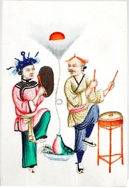 Une bo&icirc;te de petits tableaux sur papier de rize, Chine, Canton, 19&egrave;me