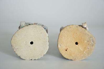 Two large Chinese famille rose candle holders modelled as court ladies, Qianlong