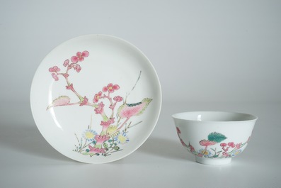 A Chinese famille rose cup and saucer, Yongzheng