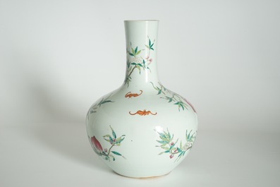 A fine Chinese famille rose tianqiu ping &ldquo;Nine peaches&rdquo; vase, Guangxu mark, 19/20th C.