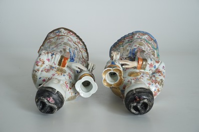 Two large Chinese famille rose candle holders modelled as court ladies, Qianlong