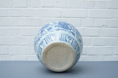 A Chinese blue and white vase with Buddhist lions and peonies, Ming, Wanli