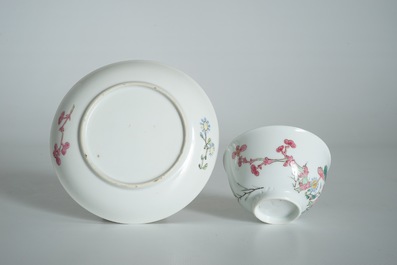 A Chinese famille rose cup and saucer, Yongzheng
