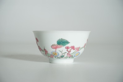 A Chinese famille rose cup and saucer, Yongzheng