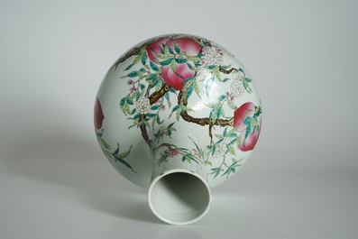 A fine Chinese famille rose tianqiu ping &ldquo;Nine peaches&rdquo; vase, Guangxu mark, 19/20th C.