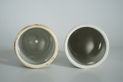 Twee Chinese opengewerkte qianjiang cai hoedensteunen, 19/20e eeuw