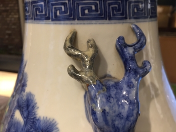 A Chinese blue and white &ldquo;Three Friends of Winter&rdquo; hu vase, Qianlong mark, 19/20th C.