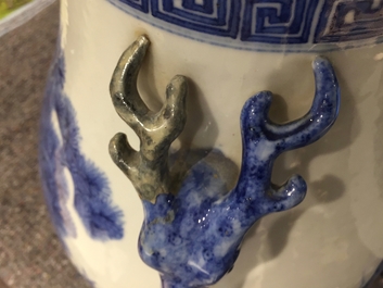 A Chinese blue and white &ldquo;Three Friends of Winter&rdquo; hu vase, Qianlong mark, 19/20th C.