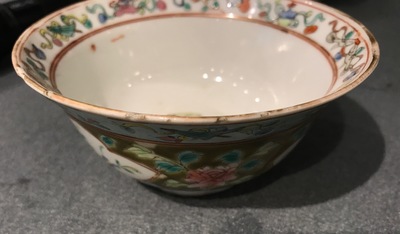 A pair of Chinese famille rose Straits or Peranakan covered bowls, 19th C.