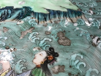 A Chinese famille rose plaque mounted as a table inset, 19th C