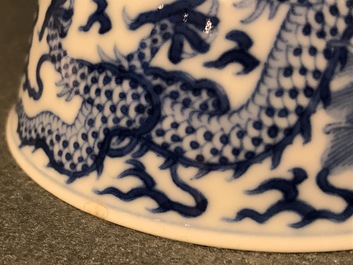 A Chinese blue and white dragon bowl, Daoguang mark, 19/20th C.
