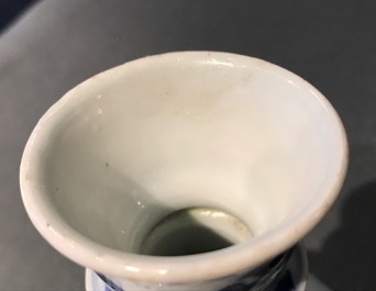 A Chinese blue and white vase or huqqa base, Kangxi