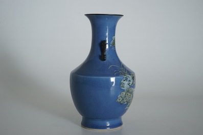 A Chinese blue ground-vase with rabbits and butterflies, 19th C.