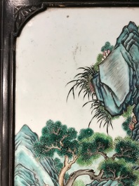 A Chinese famille rose plaque mounted as a table inset, 19th C