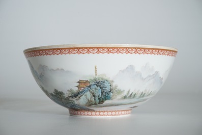 A Chinese eggshell bowl with landscape design, Zuo Guojun, dated 1961