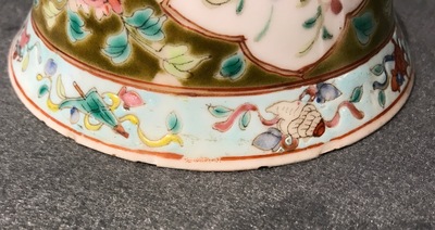 A pair of Chinese famille rose Straits or Peranakan covered bowls, 19th C.