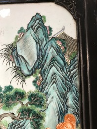 A Chinese famille rose plaque mounted as a table inset, 19th C