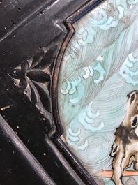 A Chinese famille rose plaque mounted as a table inset, 19th C