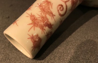 A Chinese underglaze red bottle-shaped dragon vase, 19/20th C.