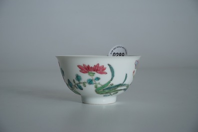 A Chinese famille rose cup and saucer, Yongzheng