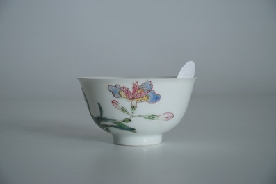 A Chinese famille rose cup and saucer, Yongzheng