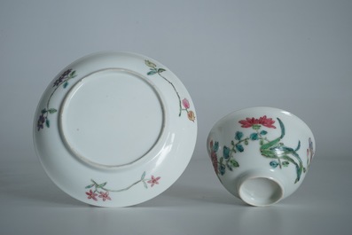 A Chinese famille rose cup and saucer, Yongzheng