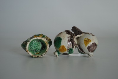 Two Chinese verte biscuit brushwashers, Kangxi