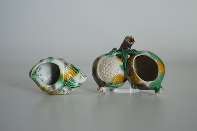 Two Chinese verte biscuit brushwashers, Kangxi