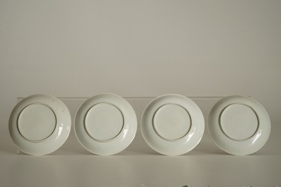 Quatre tasses et soucoupes en porcelaine de Chine famille rose, Yongzheng/Qianlong