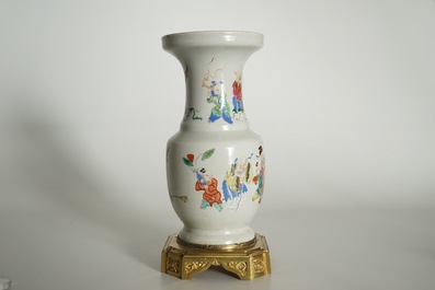 A Chinese bronze-mounted famille rose vase with figures, Yongzheng