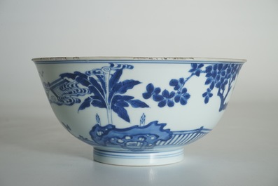 A Chinese blue and white rabbit bowl, Chenghua mark, Kangxi/Yongzheng