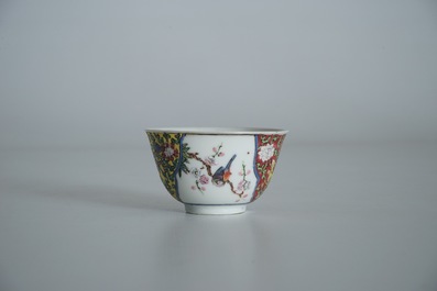 A Chinese famille rose cup and saucer, Yongzheng/Qianlong