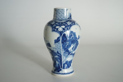 A Chinese blue and white baluster vase with landscape panels, Kangxi
