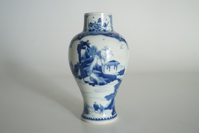 A Chinese blue and white baluster vase with landscape panels, Kangxi