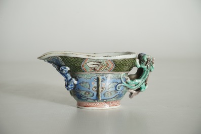 A Chinese famille verte libation cup with dragons, Kangxi