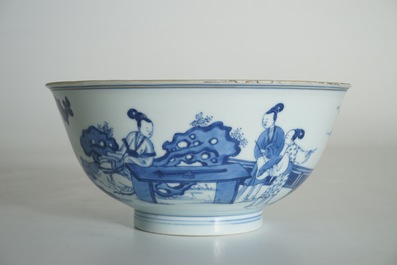 A Chinese blue and white rabbit bowl, Chenghua mark, Kangxi/Yongzheng