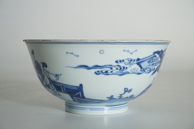 A Chinese blue and white rabbit bowl, Chenghua mark, Kangxi/Yongzheng