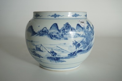 Un pot globulaire en porcelaine de Chine bleu et blanc, Kangxi
