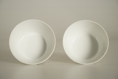 A pair of Chinese famille rose cups with floral design, 19/20th C.