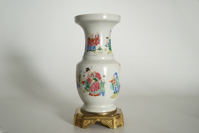 A Chinese bronze-mounted famille rose vase with figures, Yongzheng