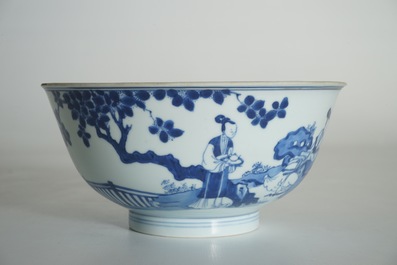 A Chinese blue and white rabbit bowl, Chenghua mark, Kangxi/Yongzheng
