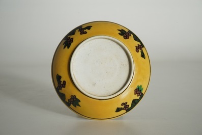 A Chinese yellow-ground dragon saucer dish, Kangxi