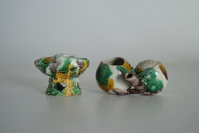 Two Chinese verte biscuit brushwashers, Kangxi