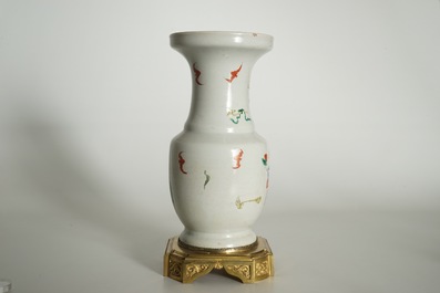 A Chinese bronze-mounted famille rose vase with figures, Yongzheng