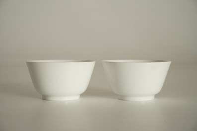 A pair of Chinese famille rose cups with floral design, 19/20th C.
