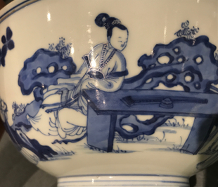 A Chinese blue and white rabbit bowl, Chenghua mark, Kangxi/Yongzheng
