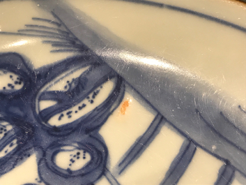 A Chinese blue and white plate with birds in a garden, Shunzhi, Transitional period