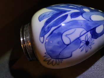 Two Chinese blue and white silver-mounted tea caddies, Kangxi